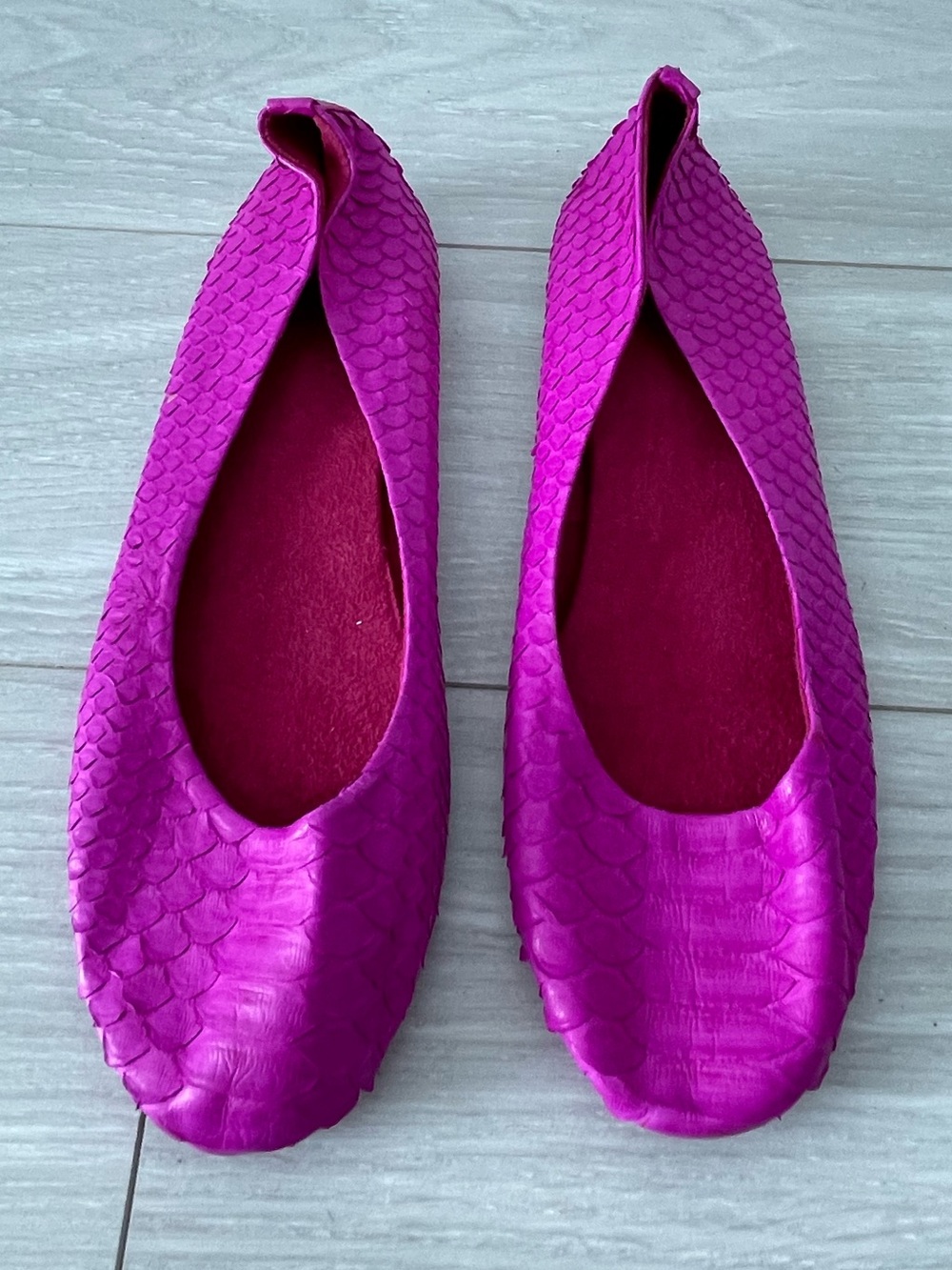 Women’s Handmade Bright Magenta Women’s Ballet Flats Genuine Snakeskin Size 40